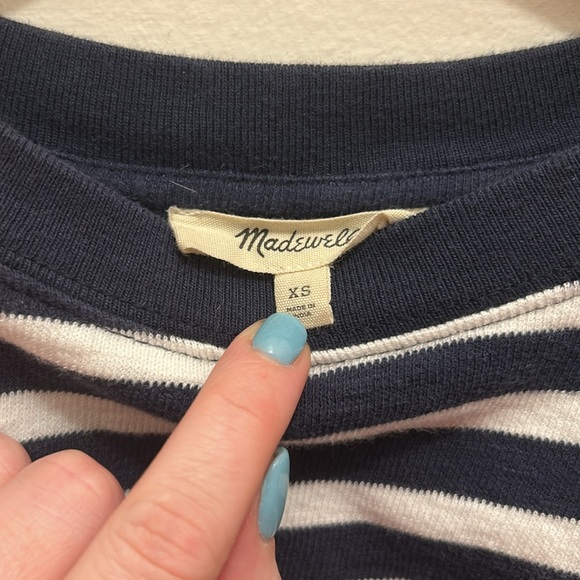 Madewell Easy Crewneck Long-Sleeve Tee in Navy Striped XS - Picture 3 of 7